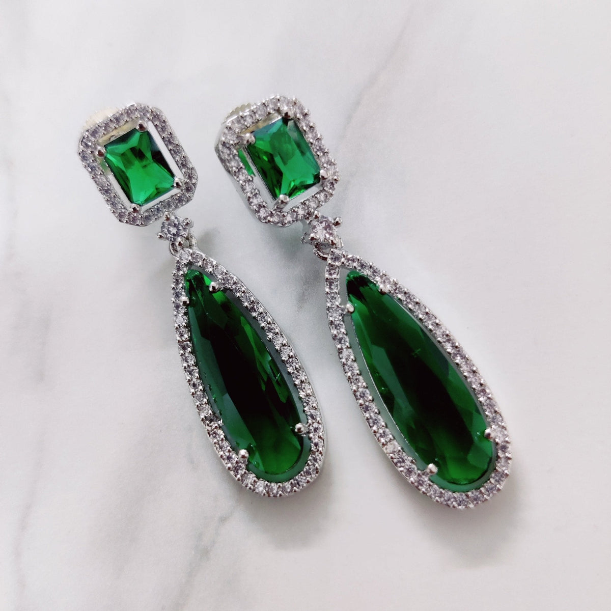 Rhodium Plated Geometric Teardrop Drop Earrings