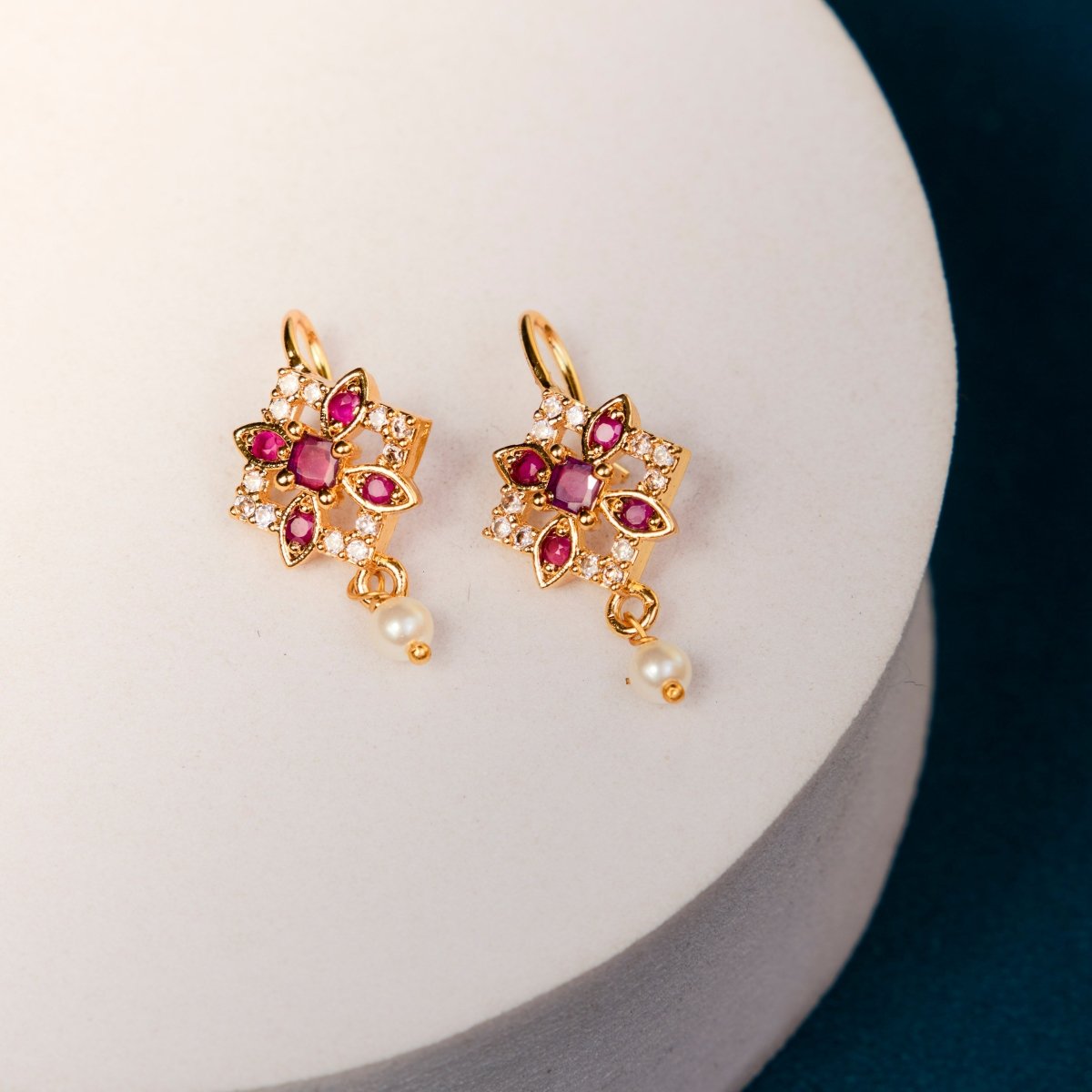 Elegant AD CZ Gold Plated Stud Earrings