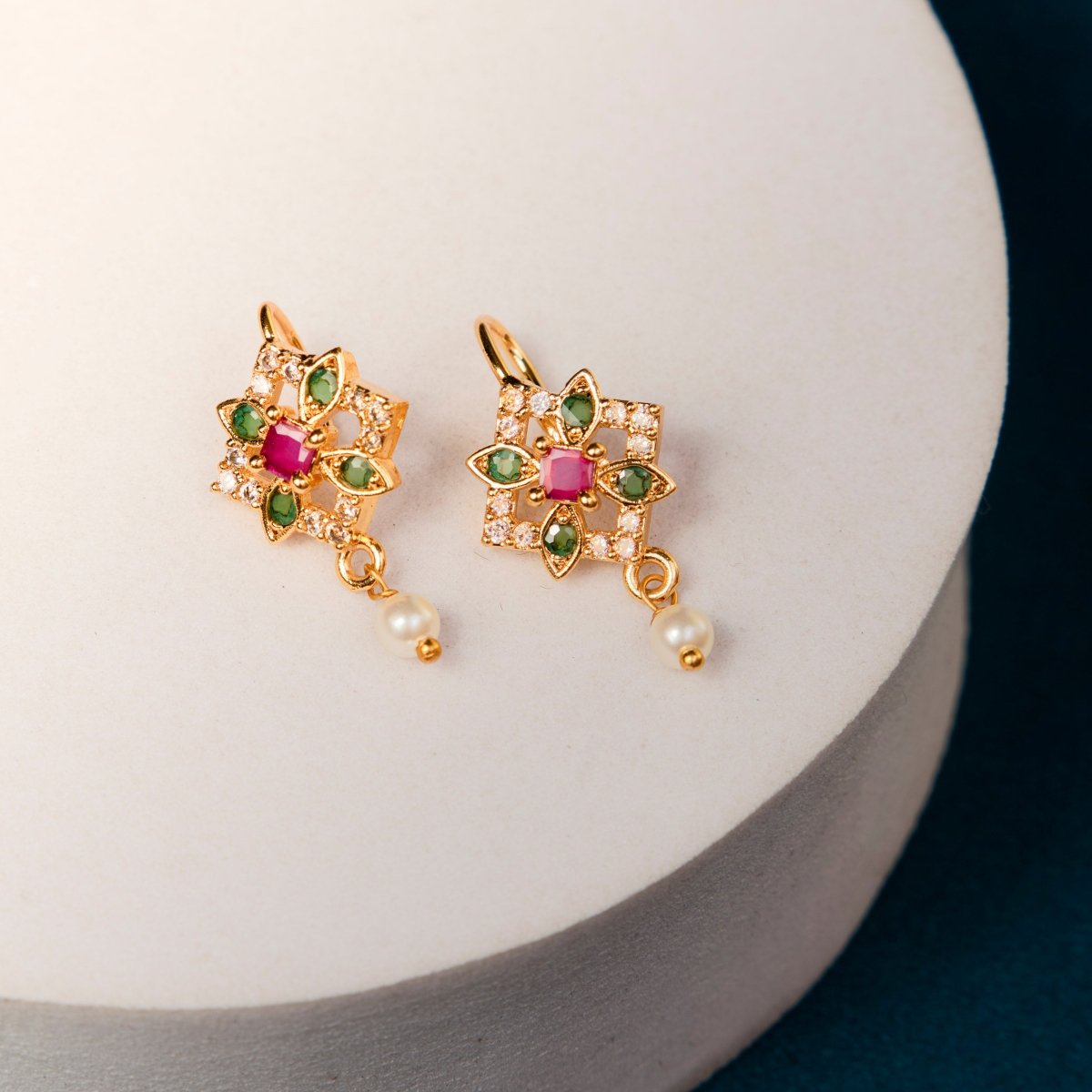 Elegant AD CZ Gold Plated Stud Earrings