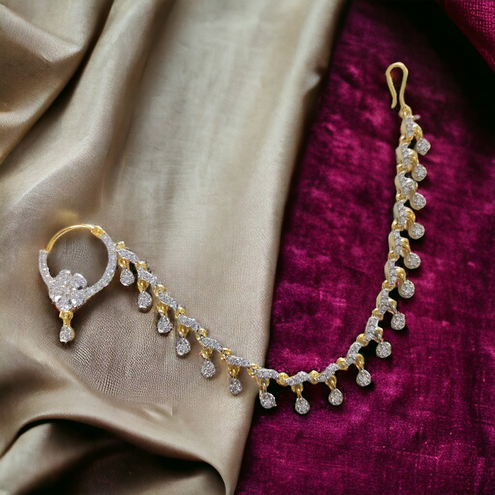 Elegant American Diamond Flower Nath with String