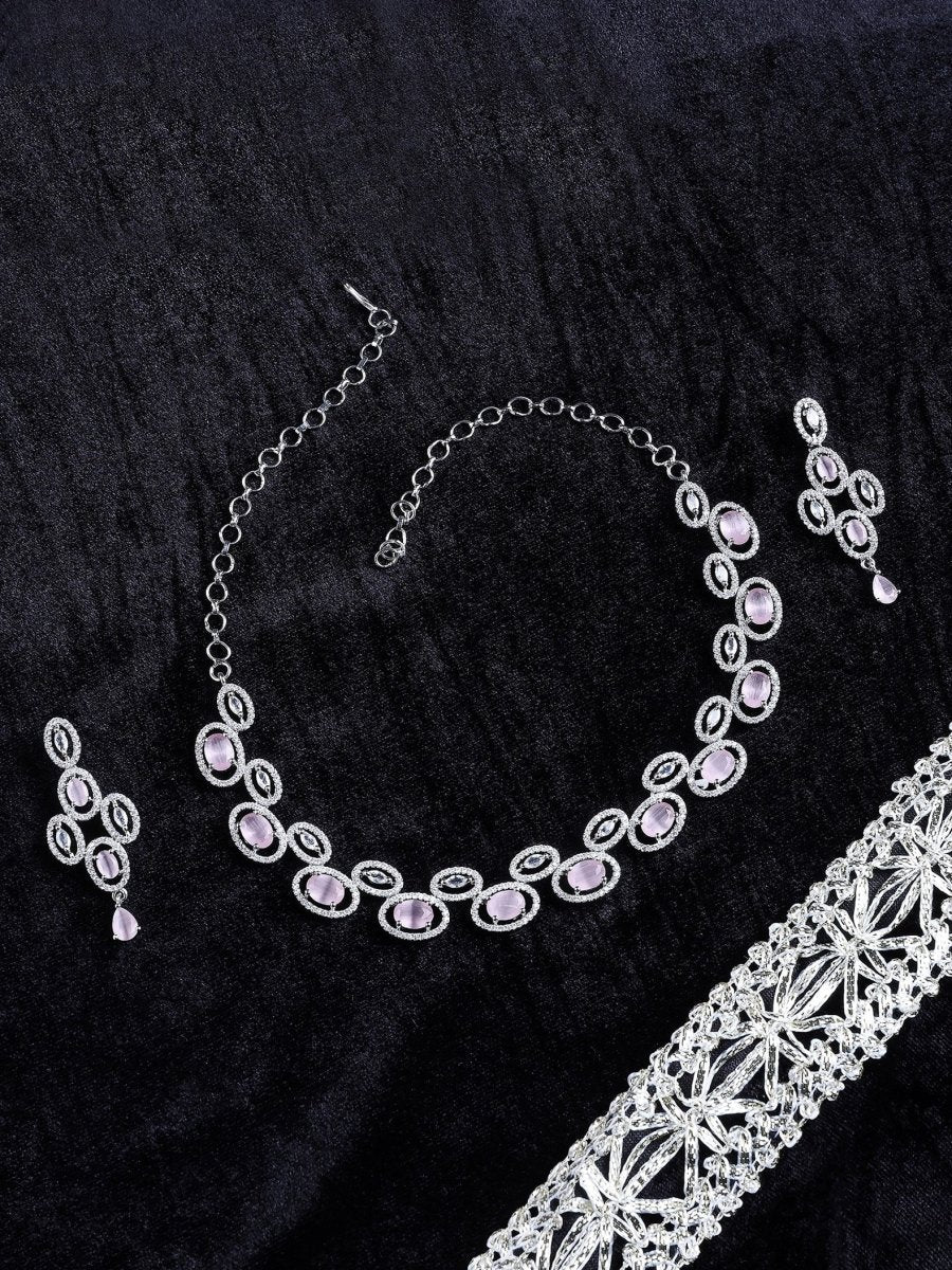 Elegant Rhodium-Plated American Diamond Jewellery Set