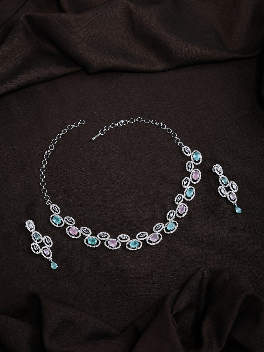 Elegant Rhodium-Plated American Diamond Jewellery Set
