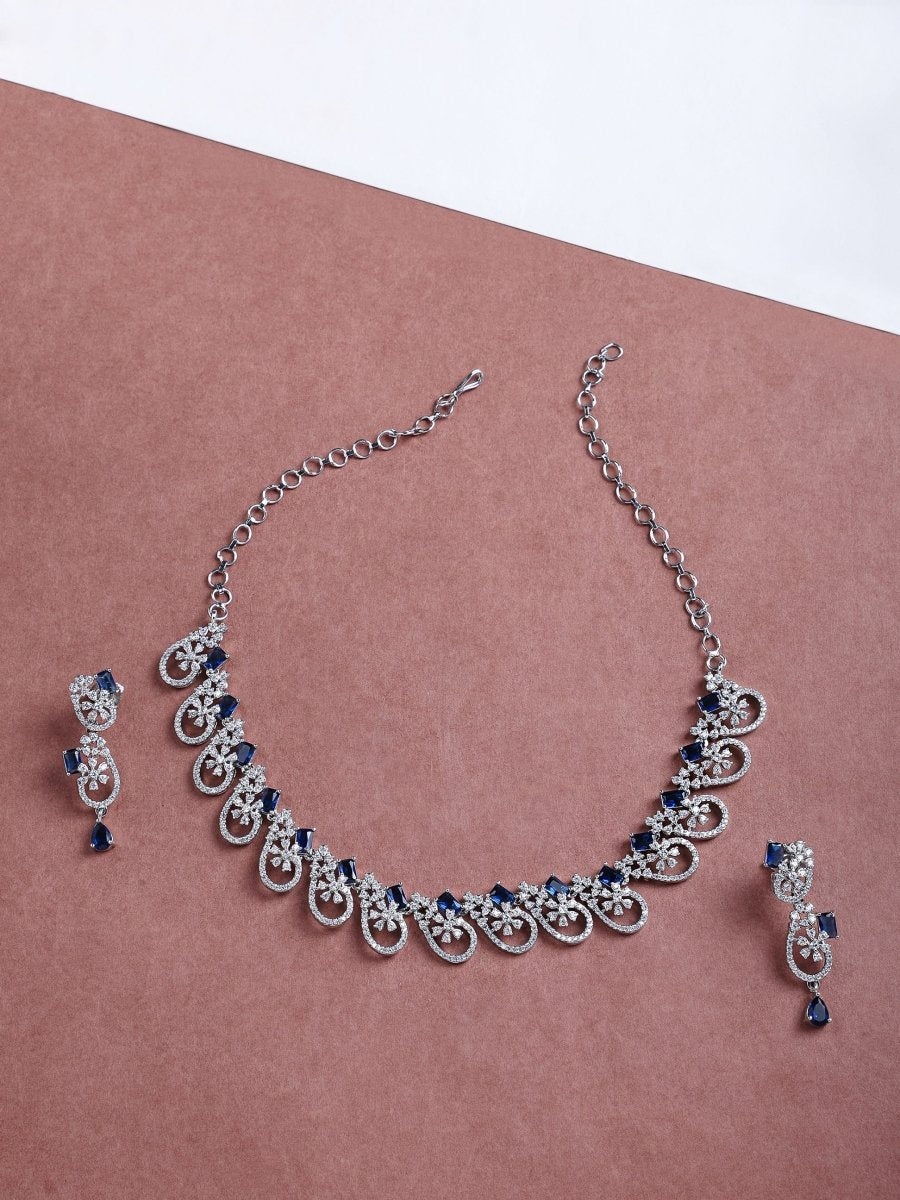 Elegant Rhodium Plated Cubic Zirconia (CZ) Necklace & Earrings Set