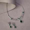 Emerald Elegance Floral Rhodium Plated Necklace Set