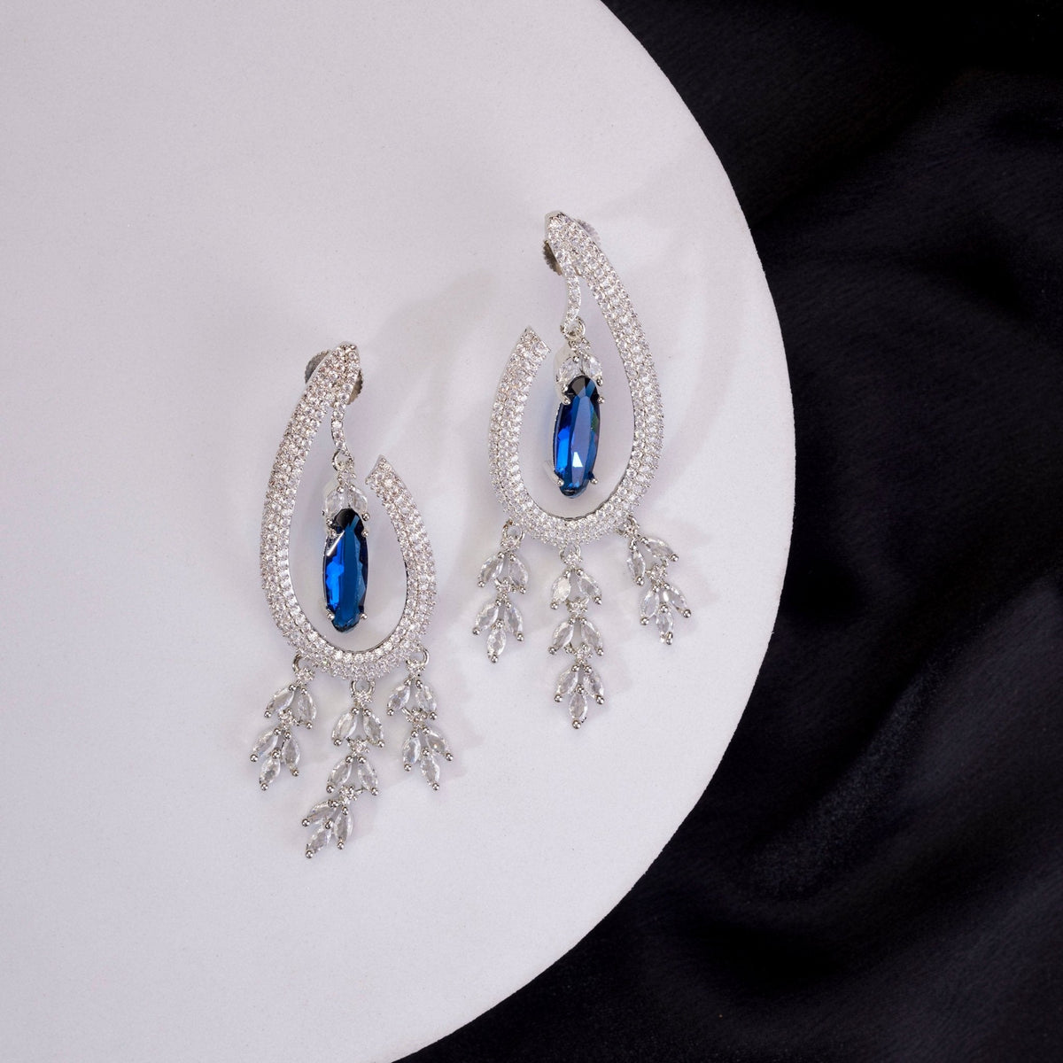 Emerald Teardrop Rhodium Plated Dangles