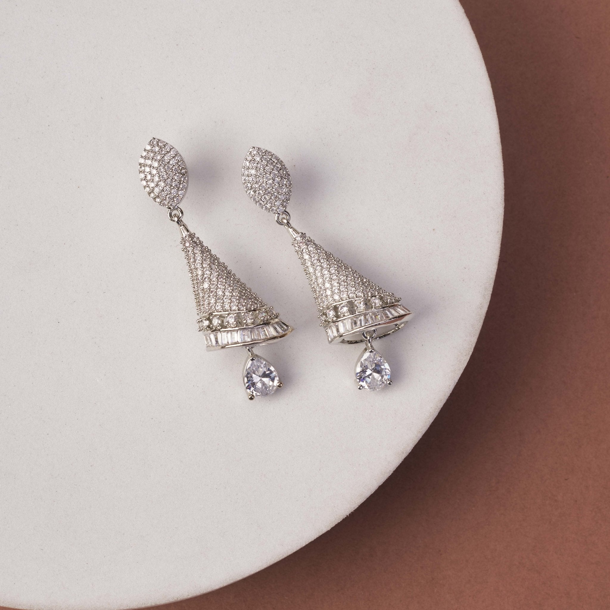 Enchanted Conical Rhodium Plated Earrings