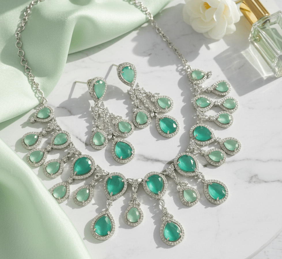 Enchanted Emerald Elegance Necklace in Rhodium