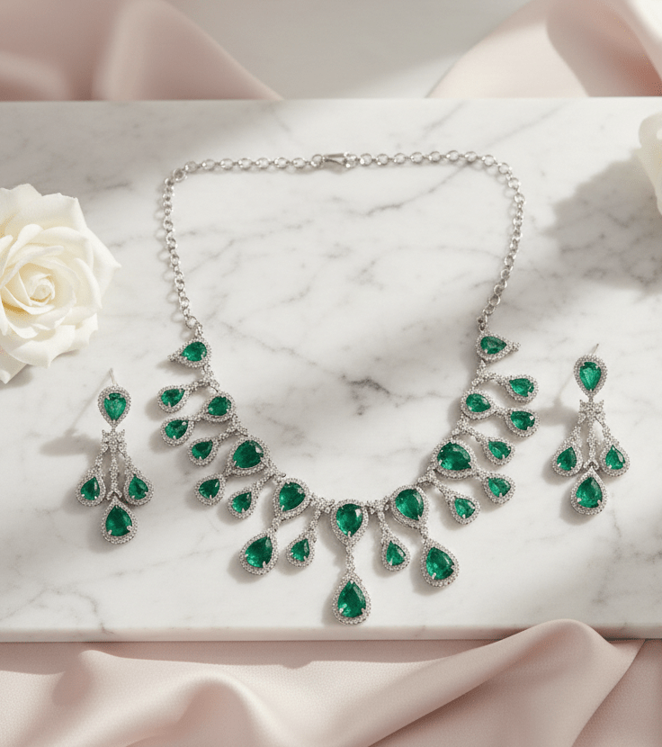 Enchanted Emerald Elegance Necklace in Rhodium