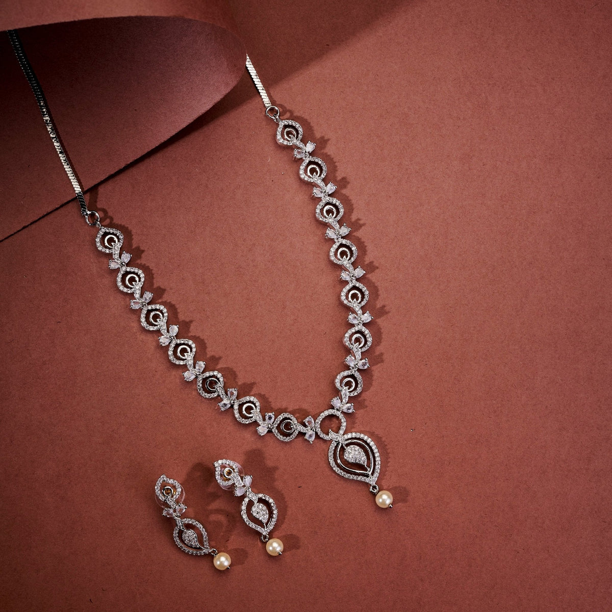 Enchanted Sprial Rhodium Plated Necklace Set