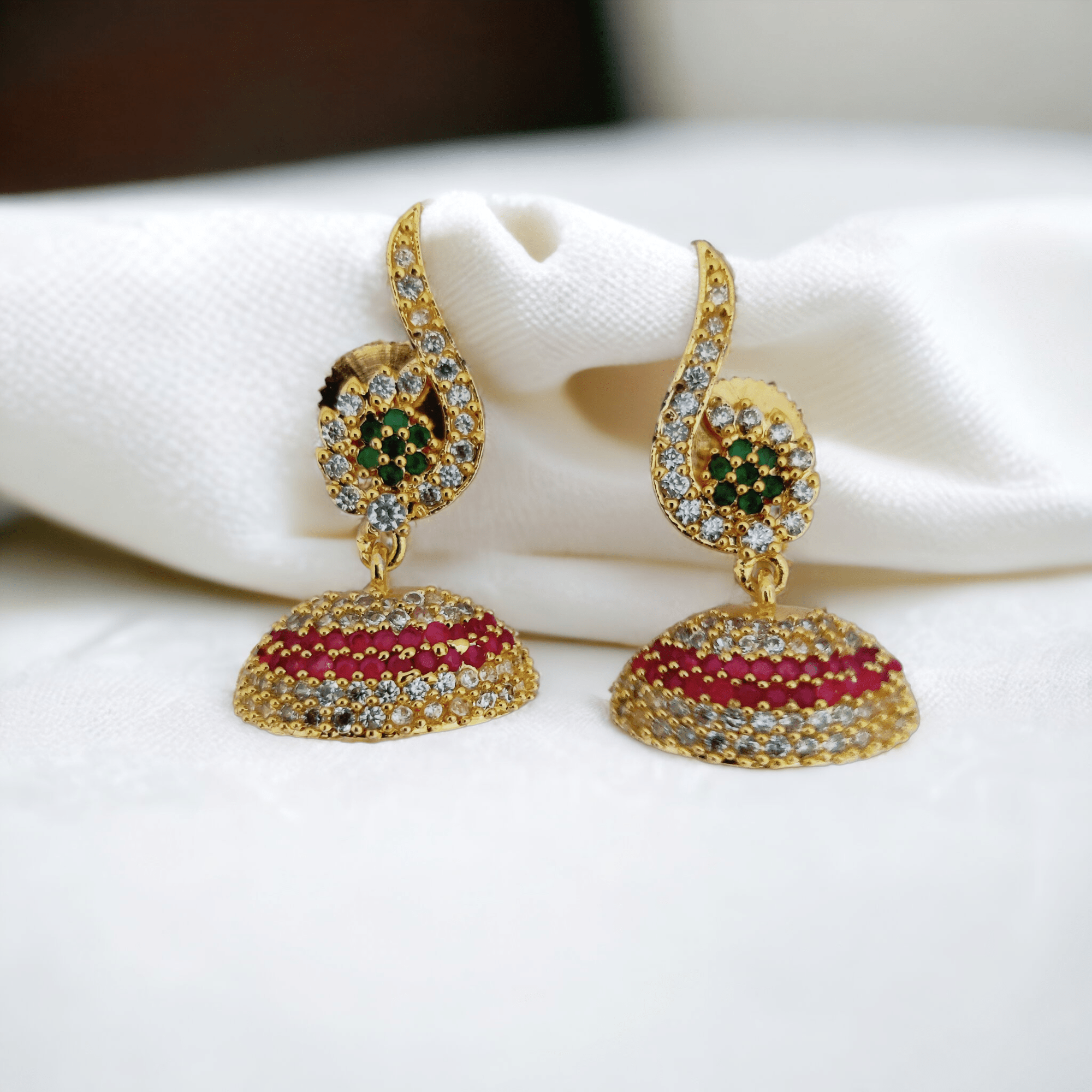 Enchanted Tricolor Jhumka in Gold Plated