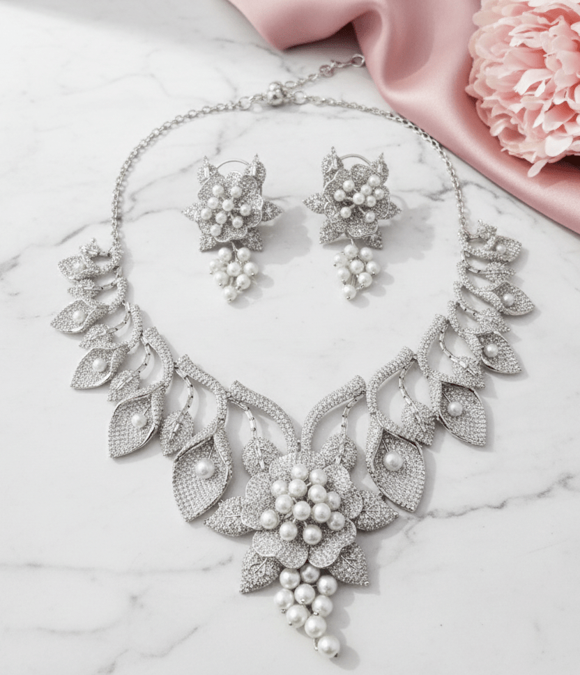 Enchanting Flower Petals Rhodium Necklace