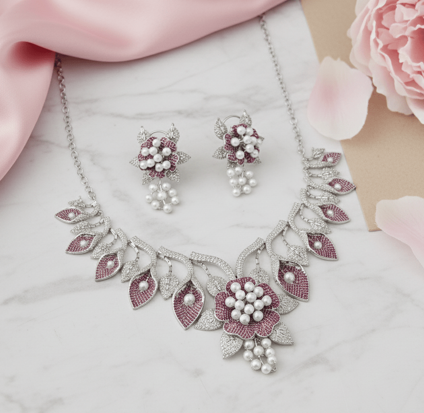 Enchanting Flower Petals Rhodium Necklace