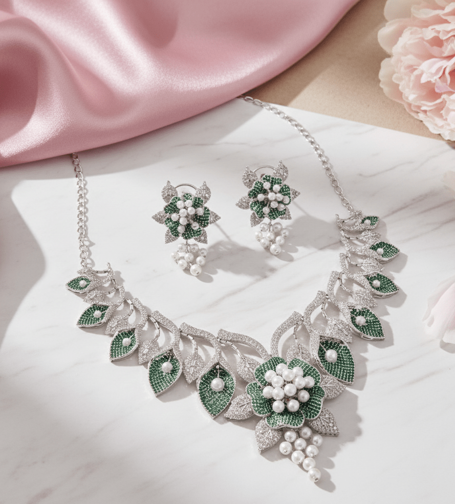 Enchanting Flower Petals Rhodium Necklace