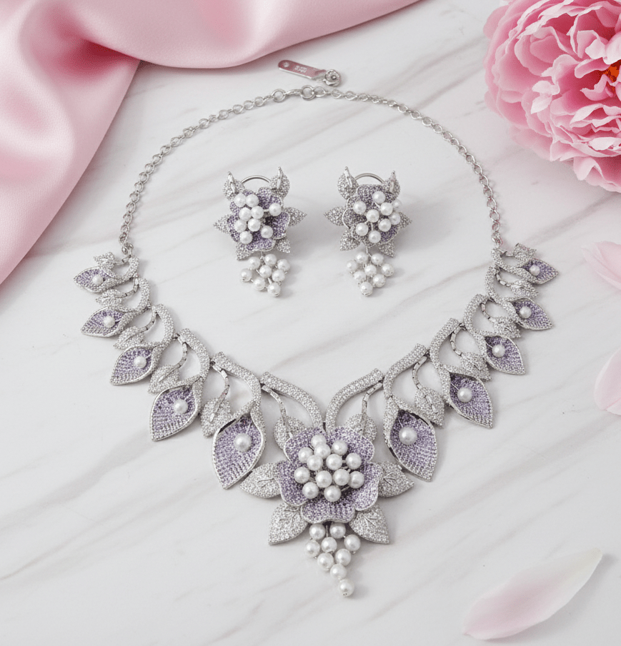 Enchanting Flower Petals Rhodium Necklace