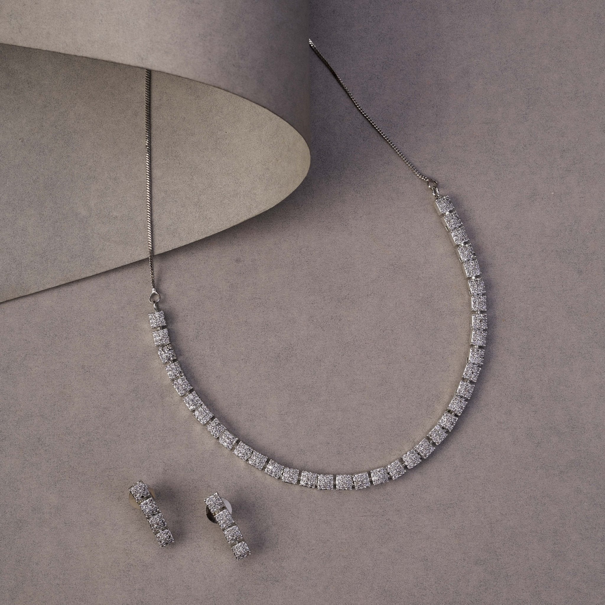 Enchanting Pave Cubic Zirconia Rhodium Necklace Set