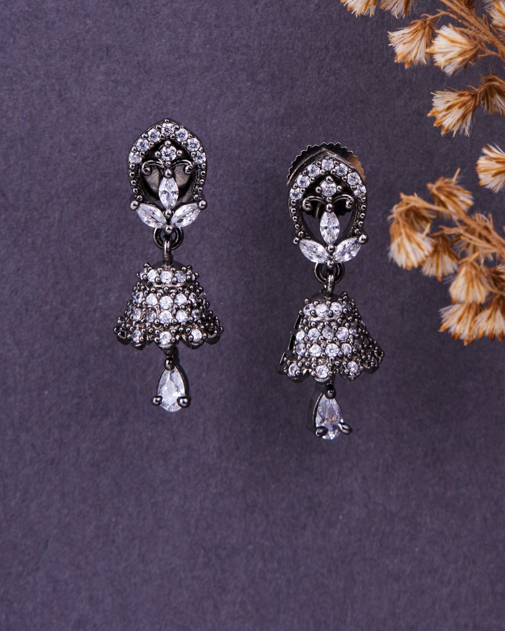 Ethnic Black Plated Floral Jhumka