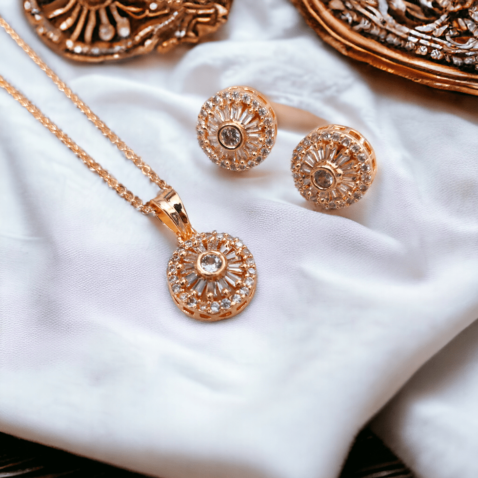 Opal Touch - Feminine Rose Gold Locket Set with Floral Motif - Locket Set