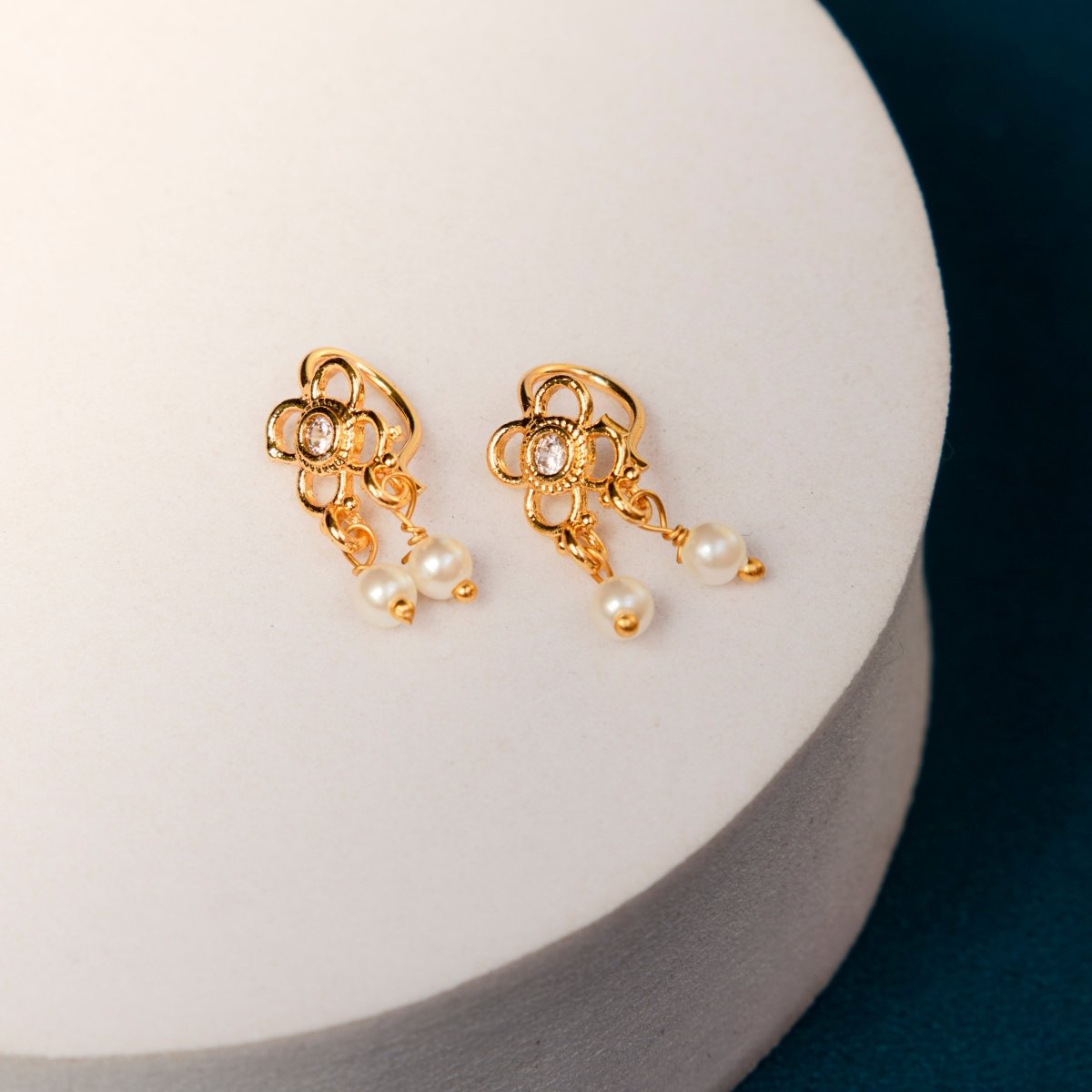 Floral Pearl Drop Hook Earrings