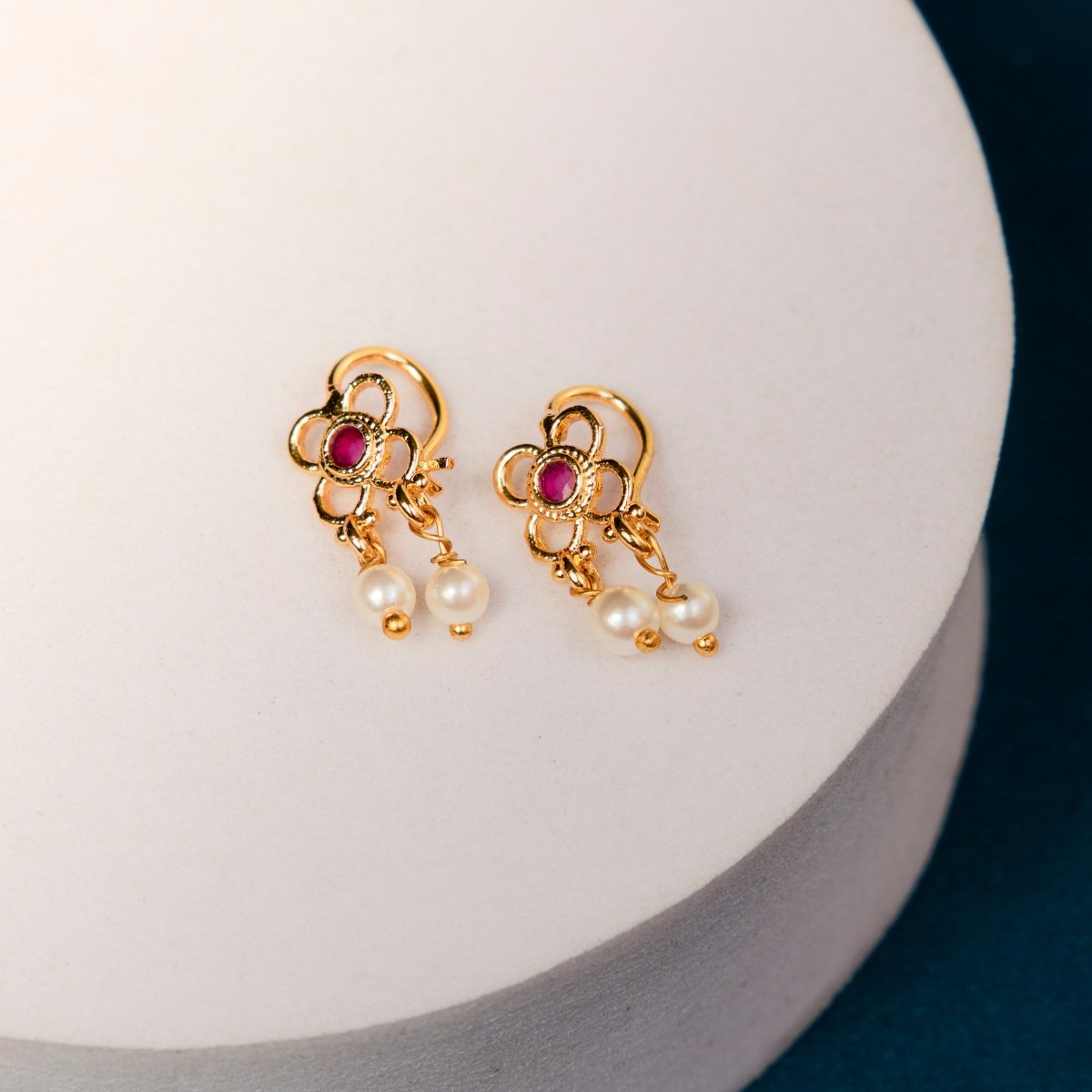 Floral Pearl Drop Hook Earrings