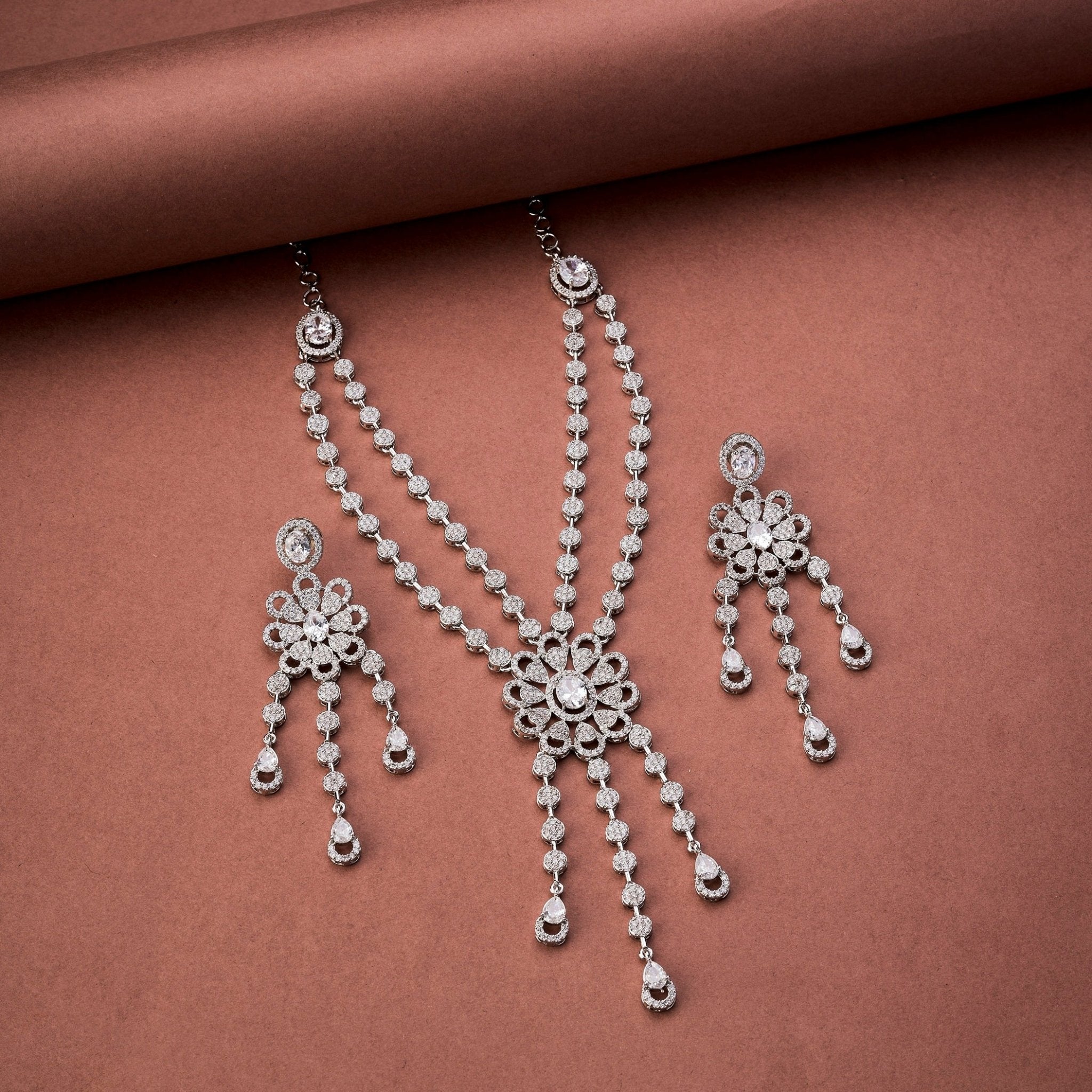 Floral Trellis Rhodium Plated Necklace