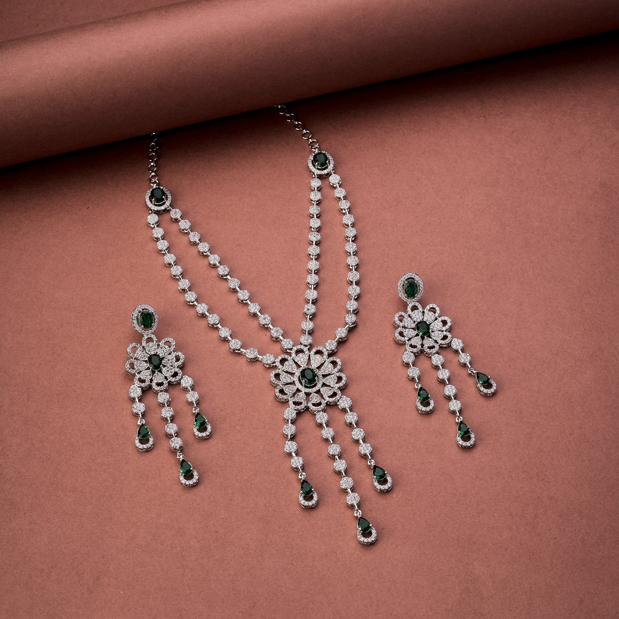 Floral Trellis Rhodium Plated Necklace