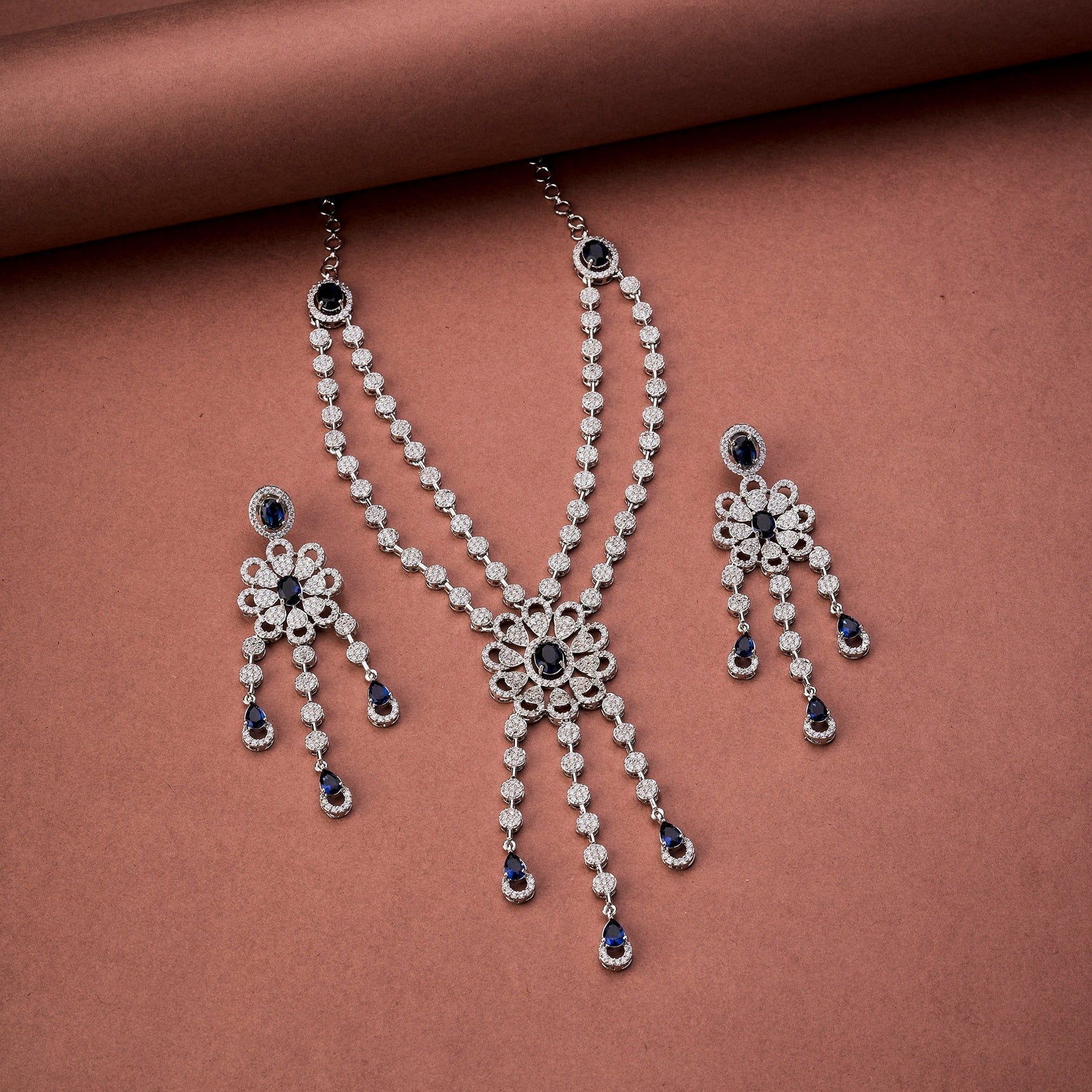 Floral Trellis Rhodium Plated Necklace
