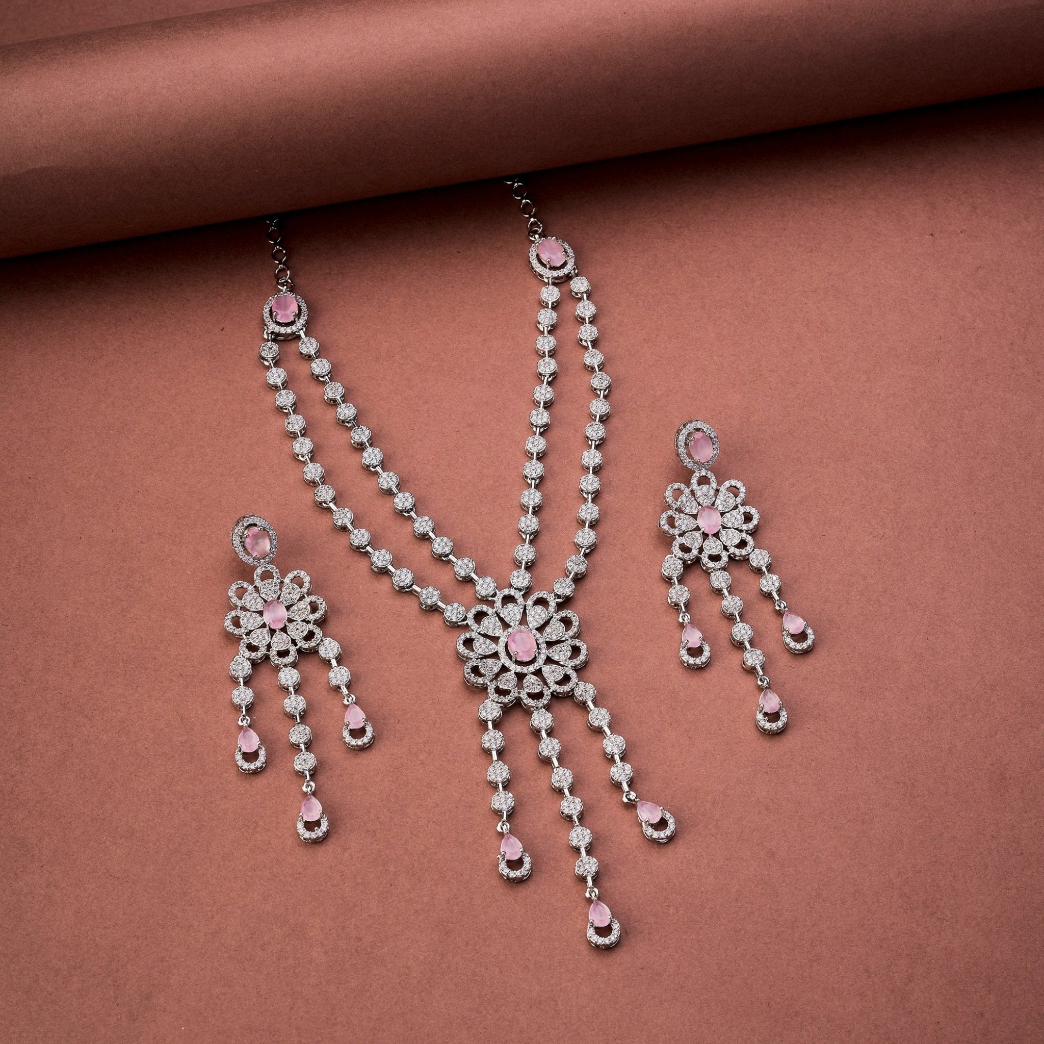 Floral Trellis Rhodium Plated Necklace