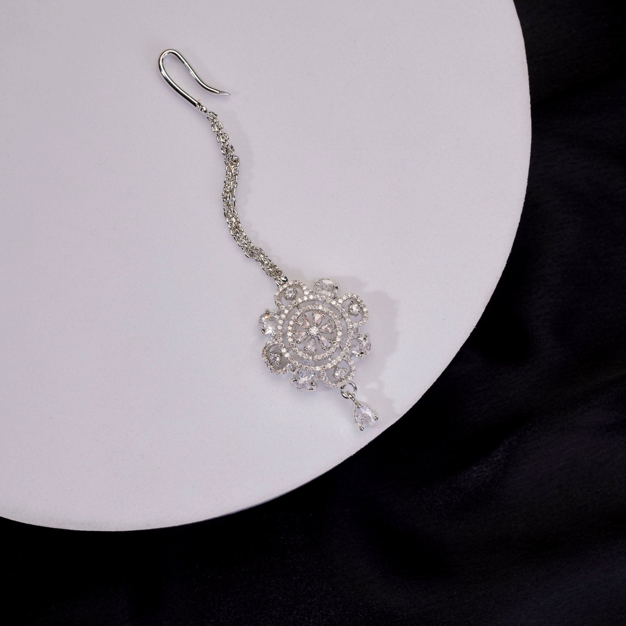Floret Enchanted Rhodium Plated Maang Tika