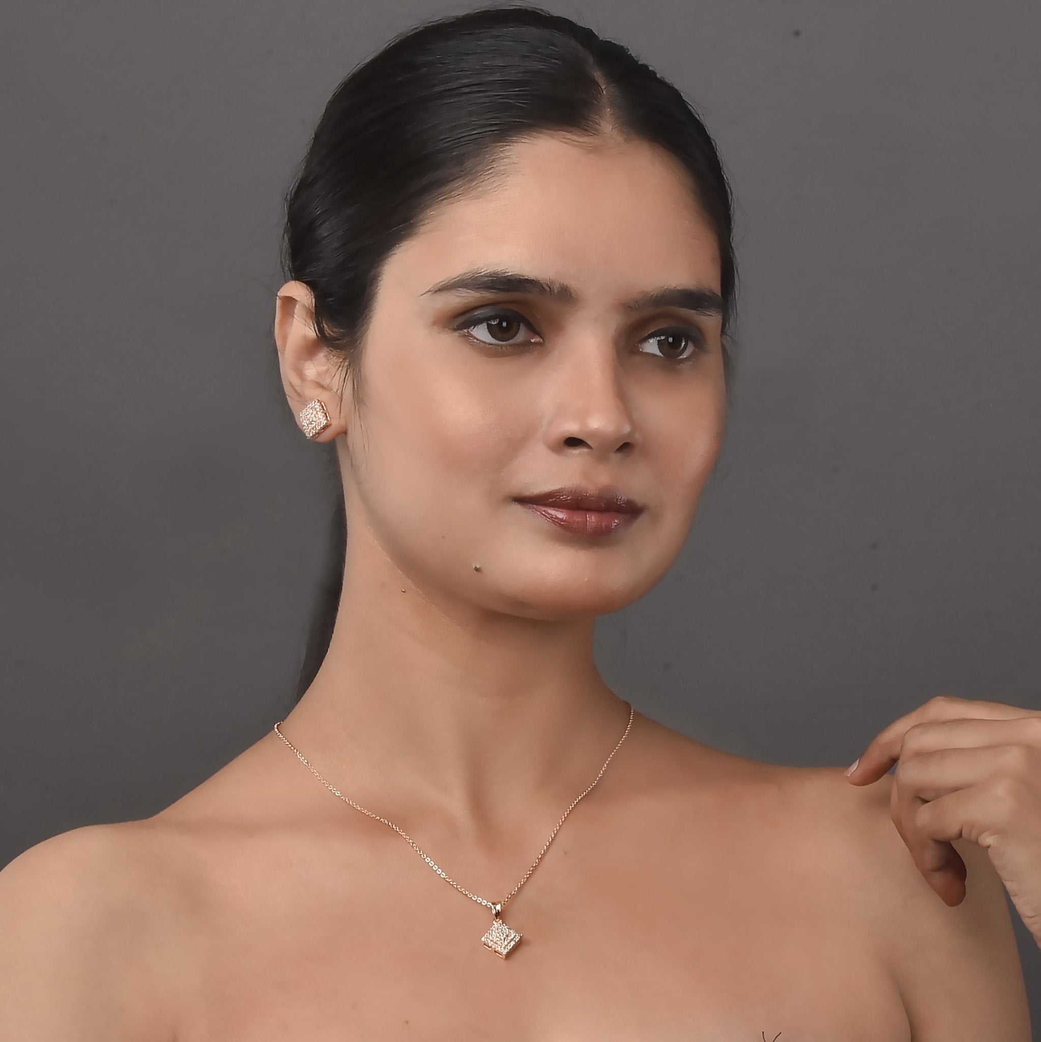 Opal Touch - Glamorous Rose Gold Locket Set with Diamante Border - Locket Set