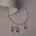 Gleaming Teardrop Two Toned Necklace Set with Designer Earrings