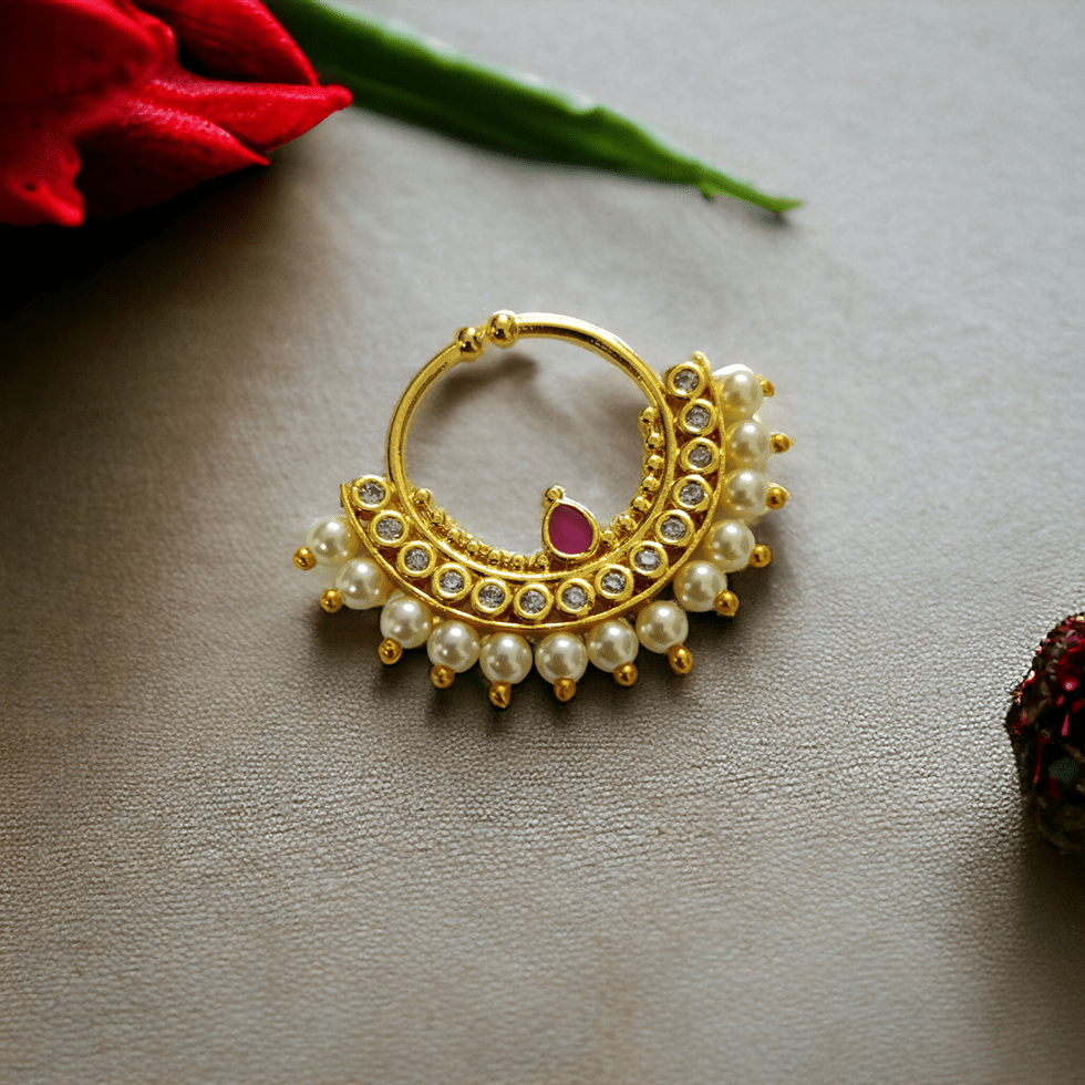Gold Pearl Nose Pin - Elegant Nose Jewelry | Opal Touch