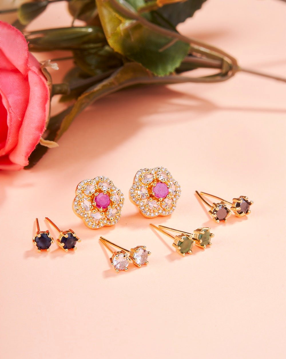 Gold Plated 5 Color Changeable Earrings
