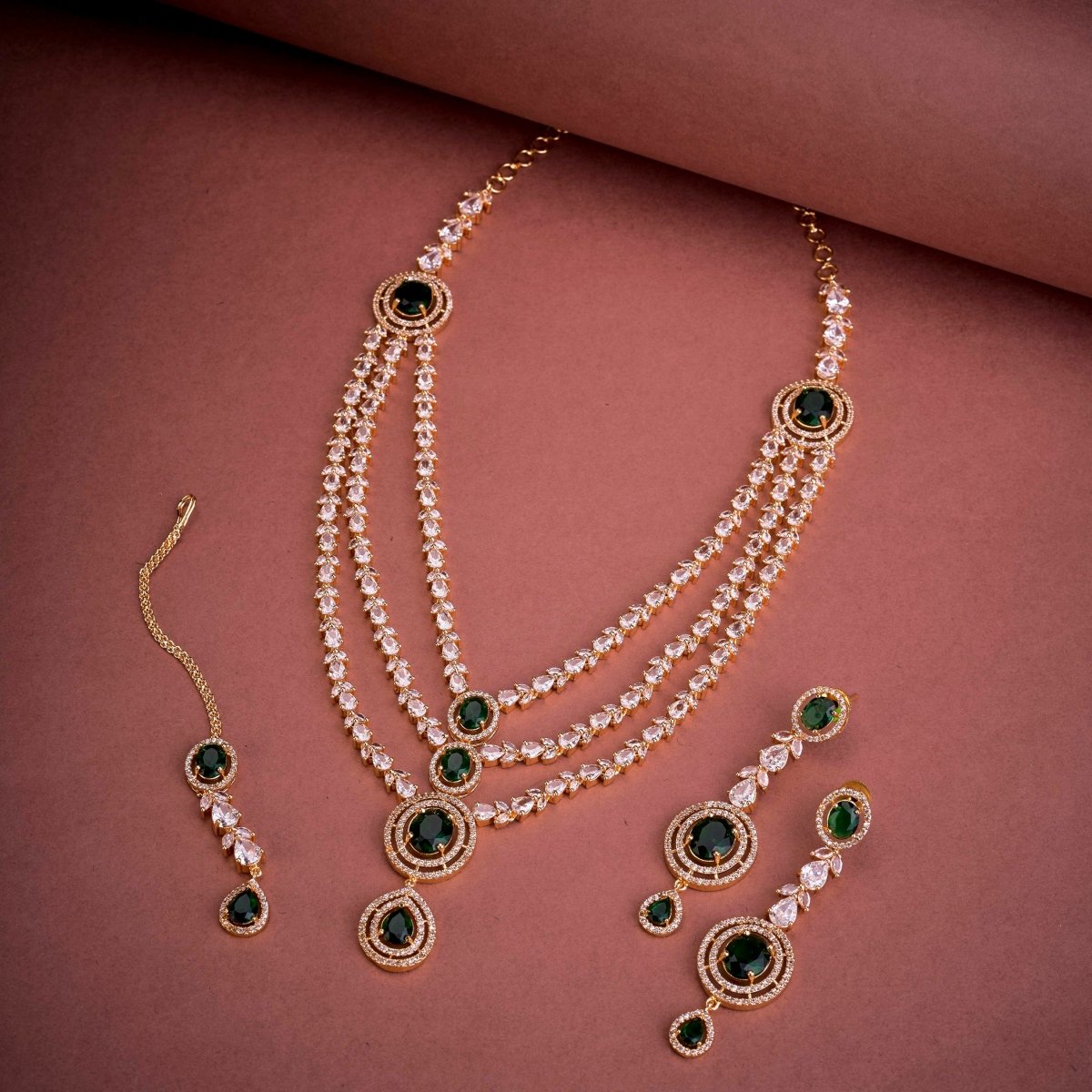 Gold Plated Bridal Necklace with Maang Tikka