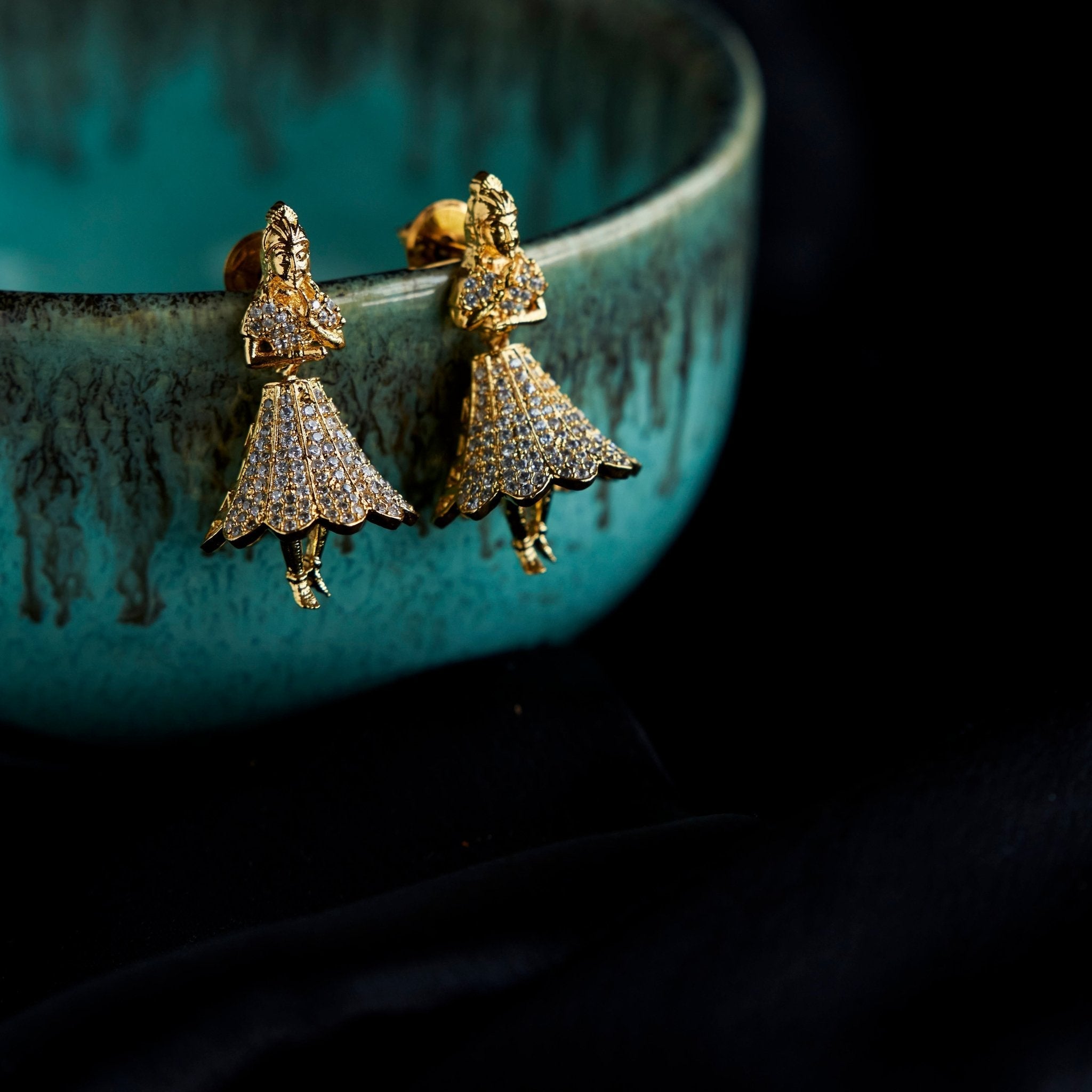 Gold Plated American Diamond Dancing Girl Earrings