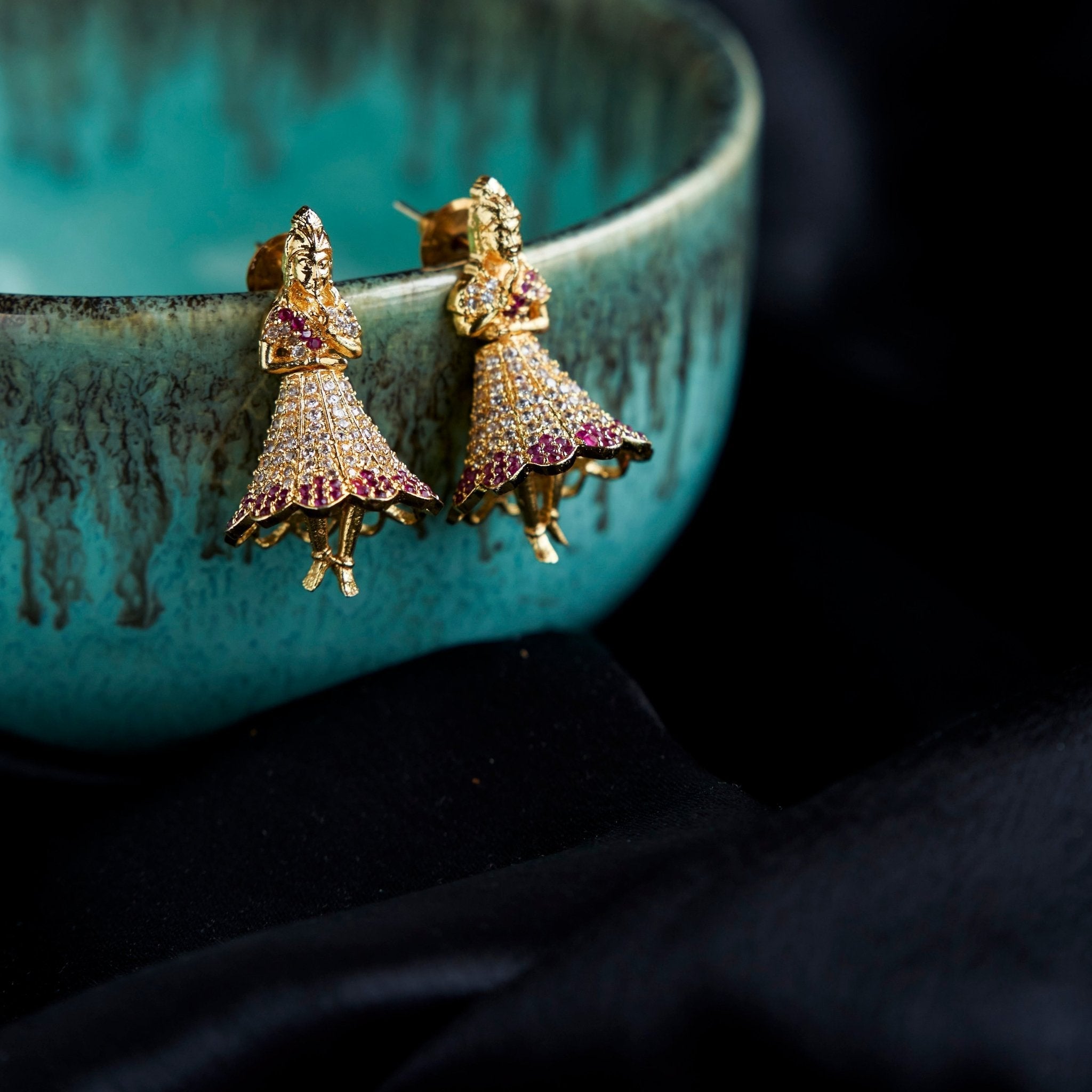 Gold Plated American Diamond Dancing Girl Earrings