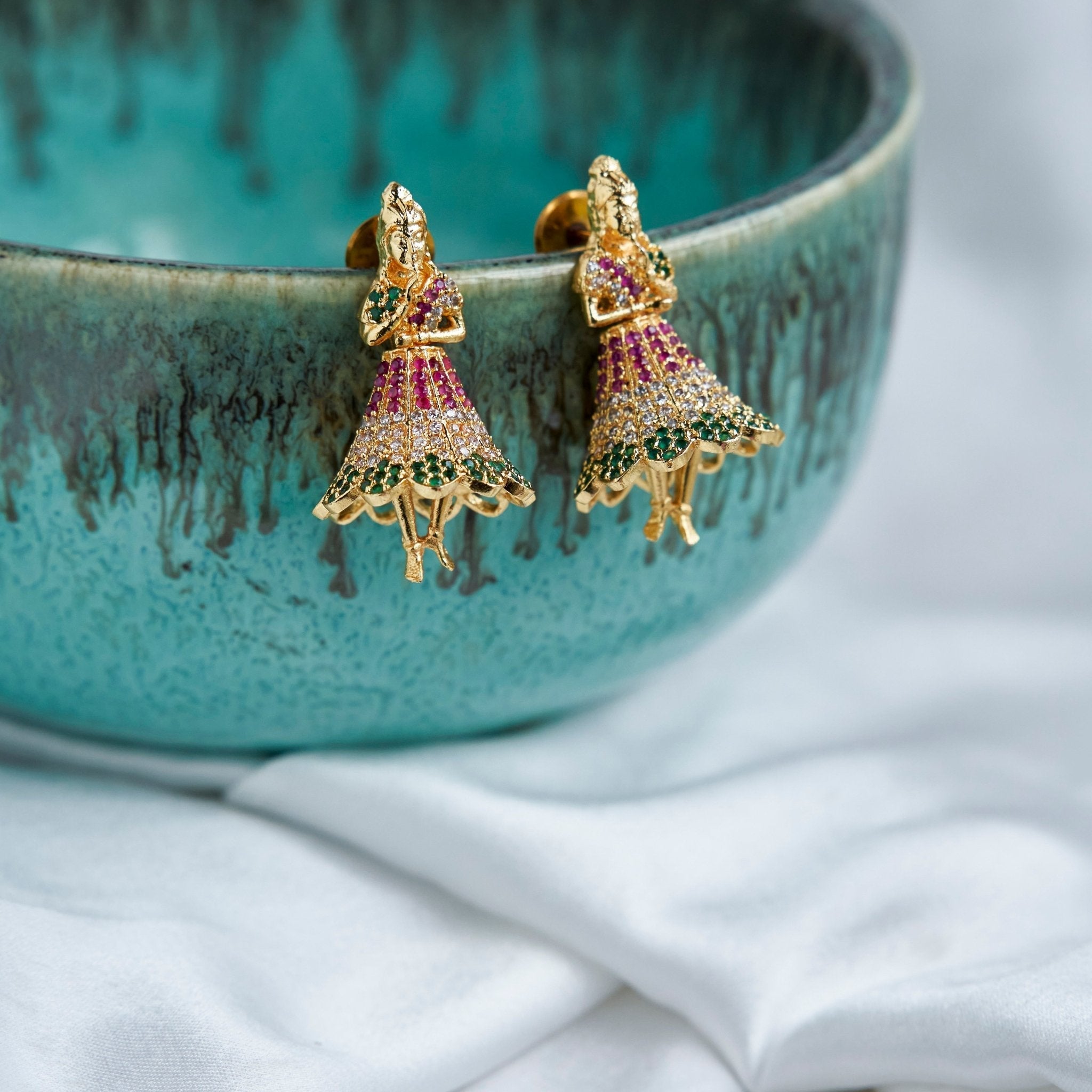 Gold Plated American Diamond Dancing Girl Earrings