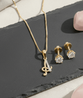 Gold-Plated Cubic Zirconia Initial A Pendant Necklace and Stud Earring Set