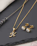Gold-Plated Cubic Zirconia Initial K Pendant Necklace and Stud Earring Set