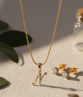 Gold-Plated Cubic Zirconia Initial N Pendant Necklace and Stud Earring Set