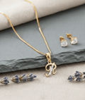Gold-Plated Cubic Zirconia Initial R Pendant Necklace and Stud Earring Set