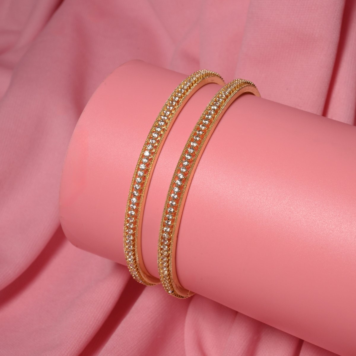 Gold Plated CZ Diamond Micro-Pave Slim Bangles (Pack of 2)