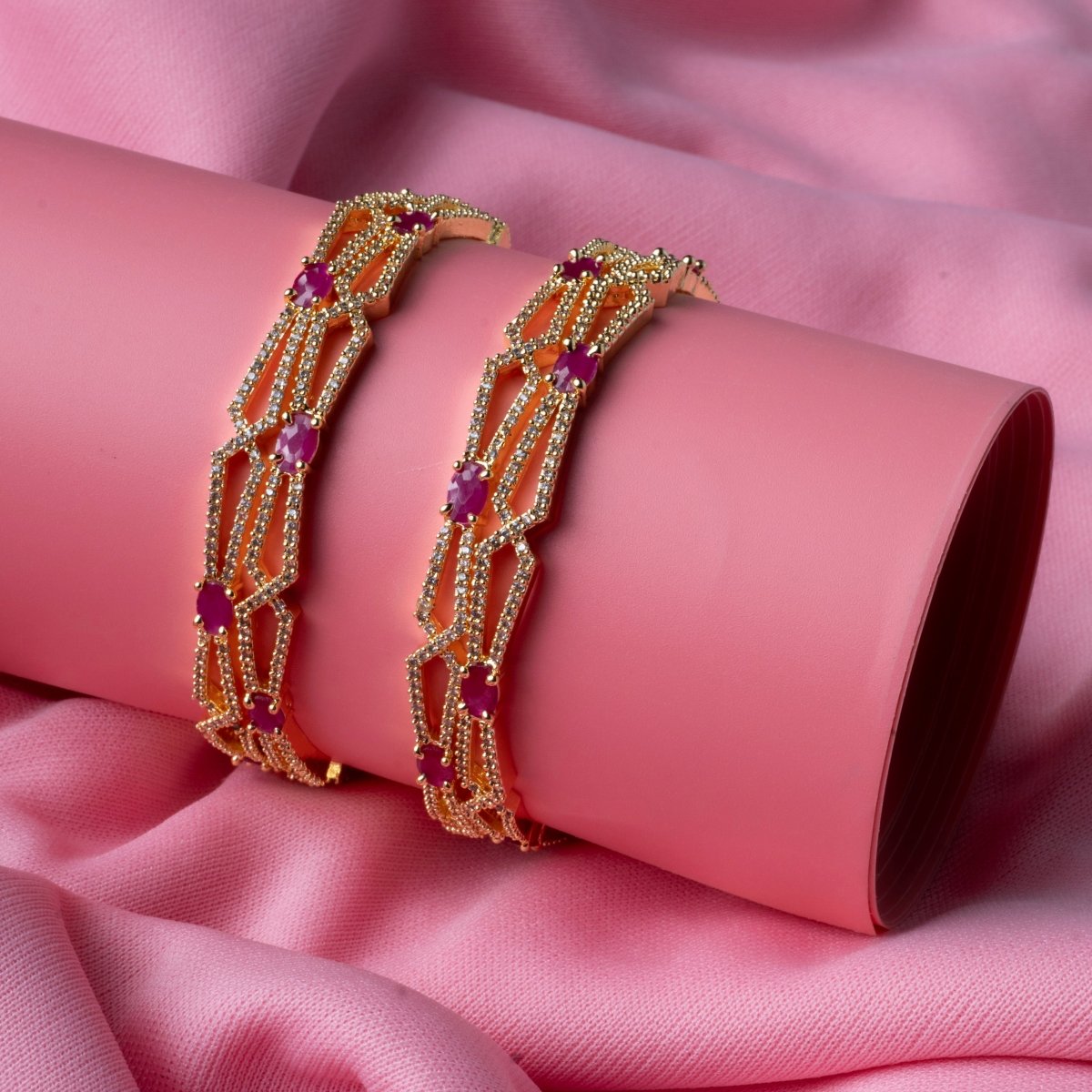 Gold-Plated Stone Studded Bangle Set (Pack of 4)