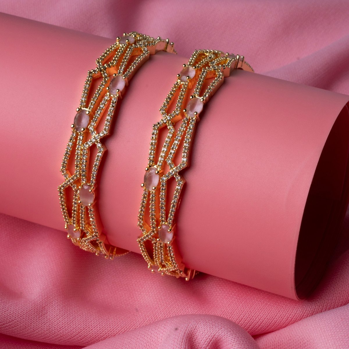 Gold-Plated Stone Studded Bangle Set (Pack of 4)