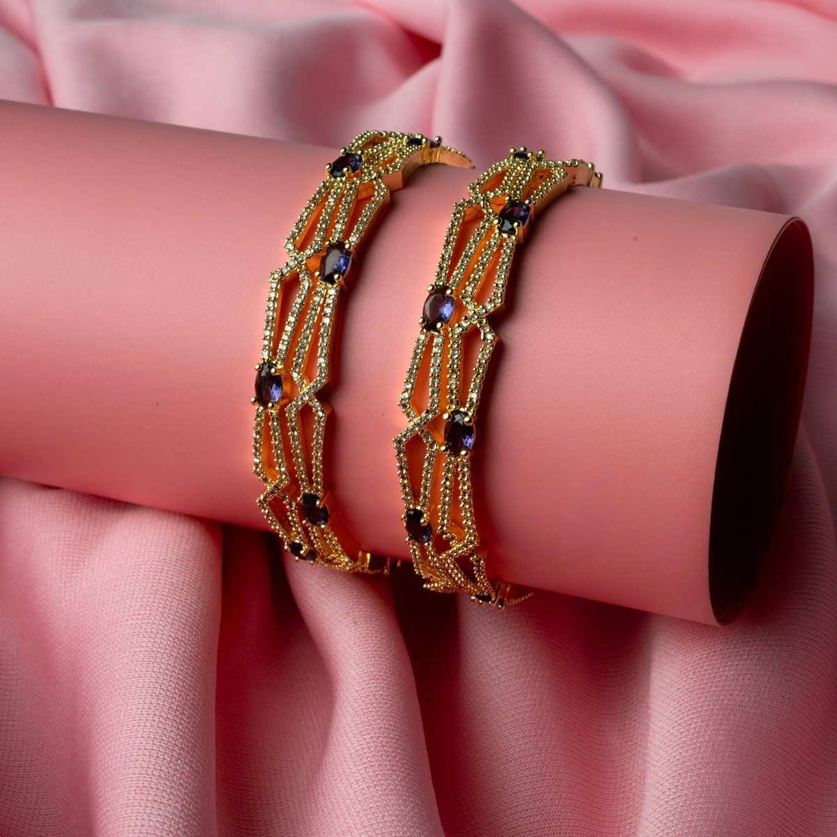 Gold-Plated Stone Studded Bangle Set (Pack of 4)