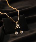 Gold & Silver Plated "M" Initial Pendant with CZ Diamond Stud (Pack of 2)