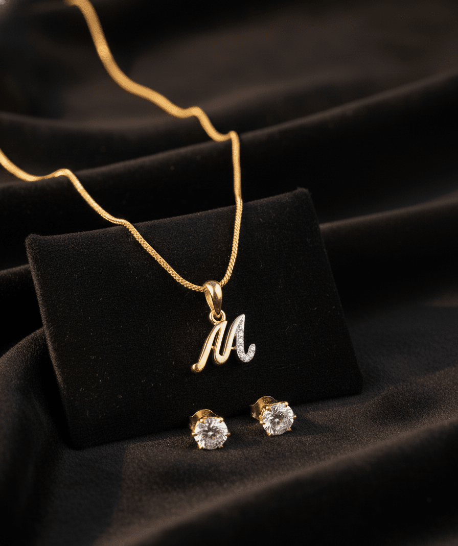 Gold & Silver Plated "M" Initial Pendant with CZ Diamond Stud (Pack of 2)