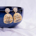 Gold Plated American Diamond Floral Jhumka Earrings