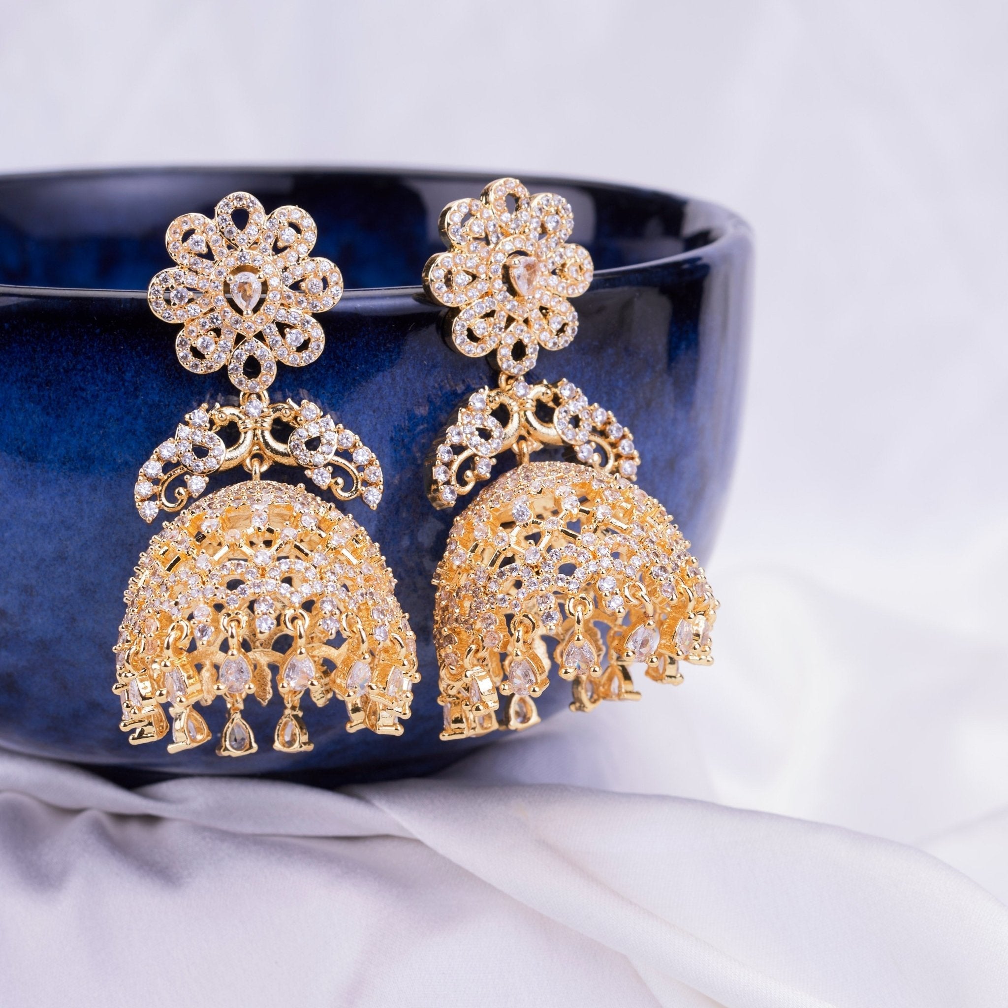 Golden Flower Jhumka