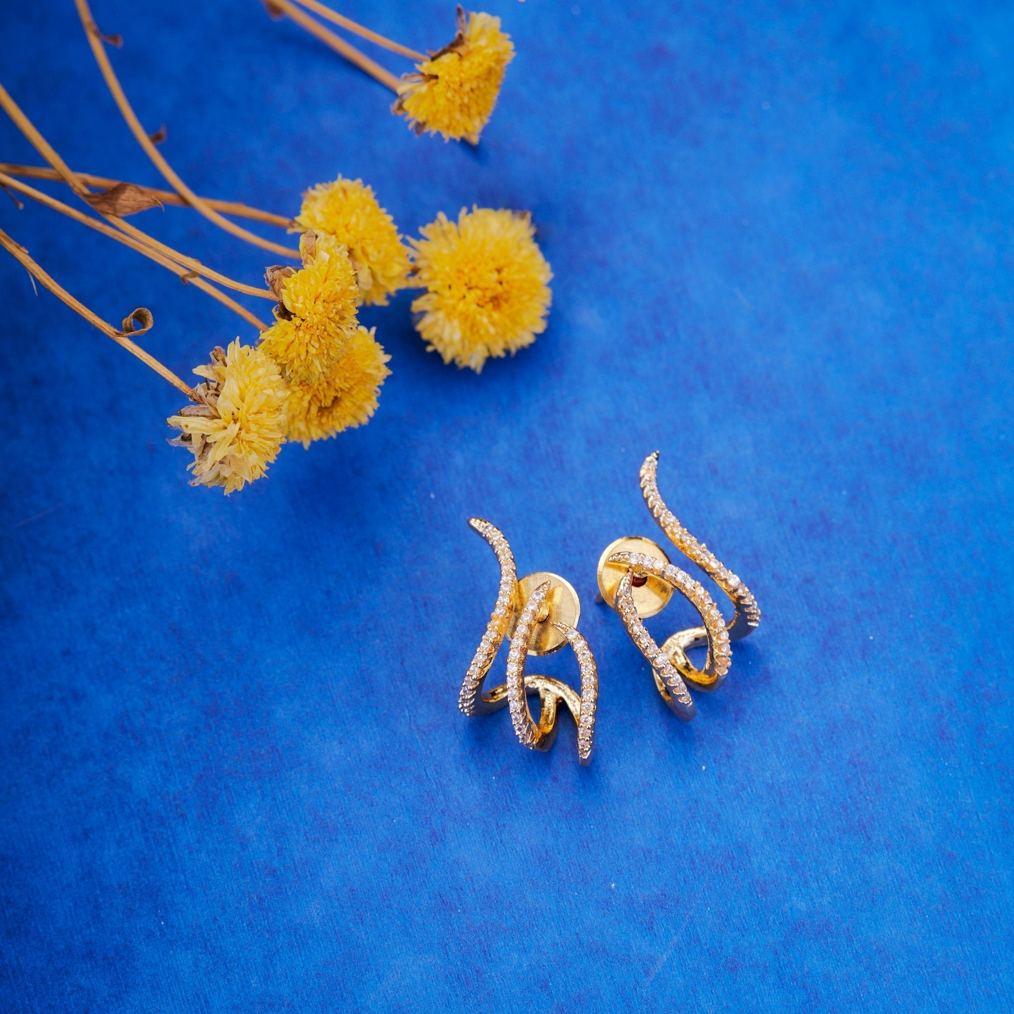 Gold Plated Twisted American Diamond Stud Earrings