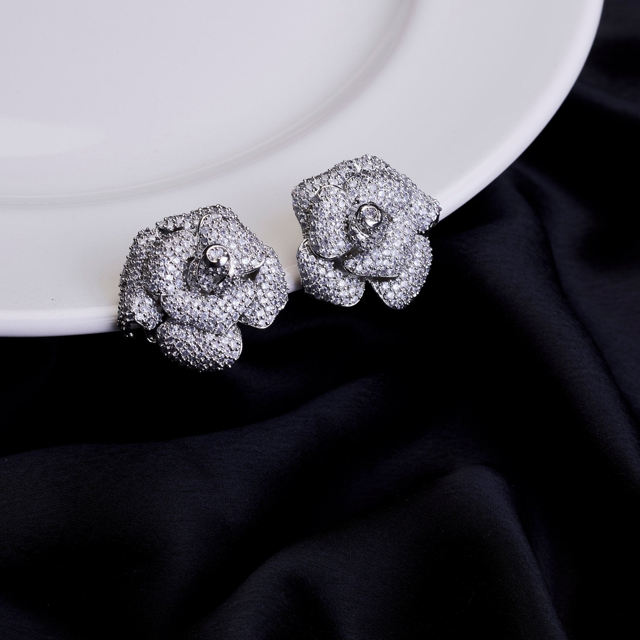 Imperial Crystal Floral Studs in Rhodium